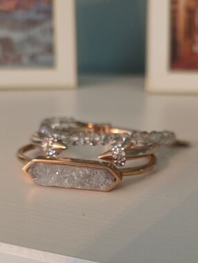 Kinsley Armelle Rose Gold Druzy & Clear Crystal Stack Bracelet Set